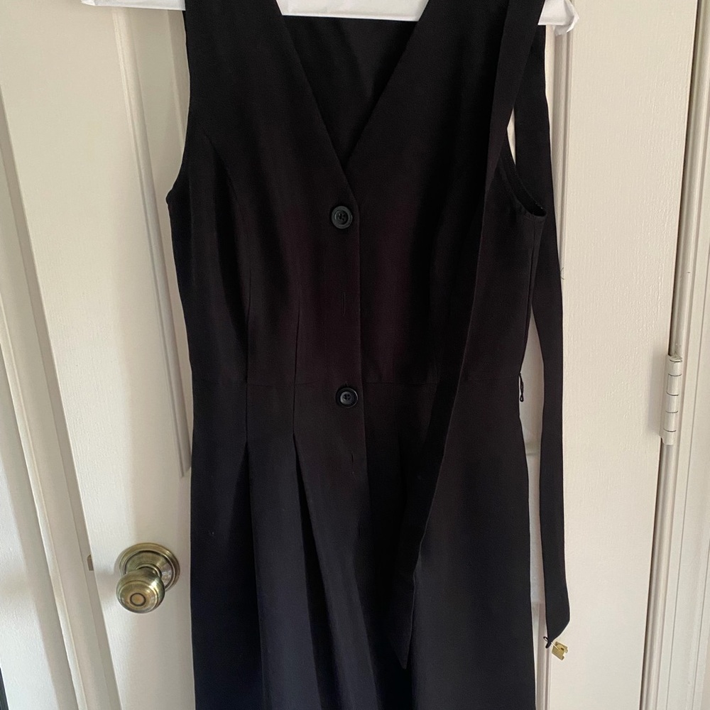 LOFT Black V-Neck Button Midi Dress